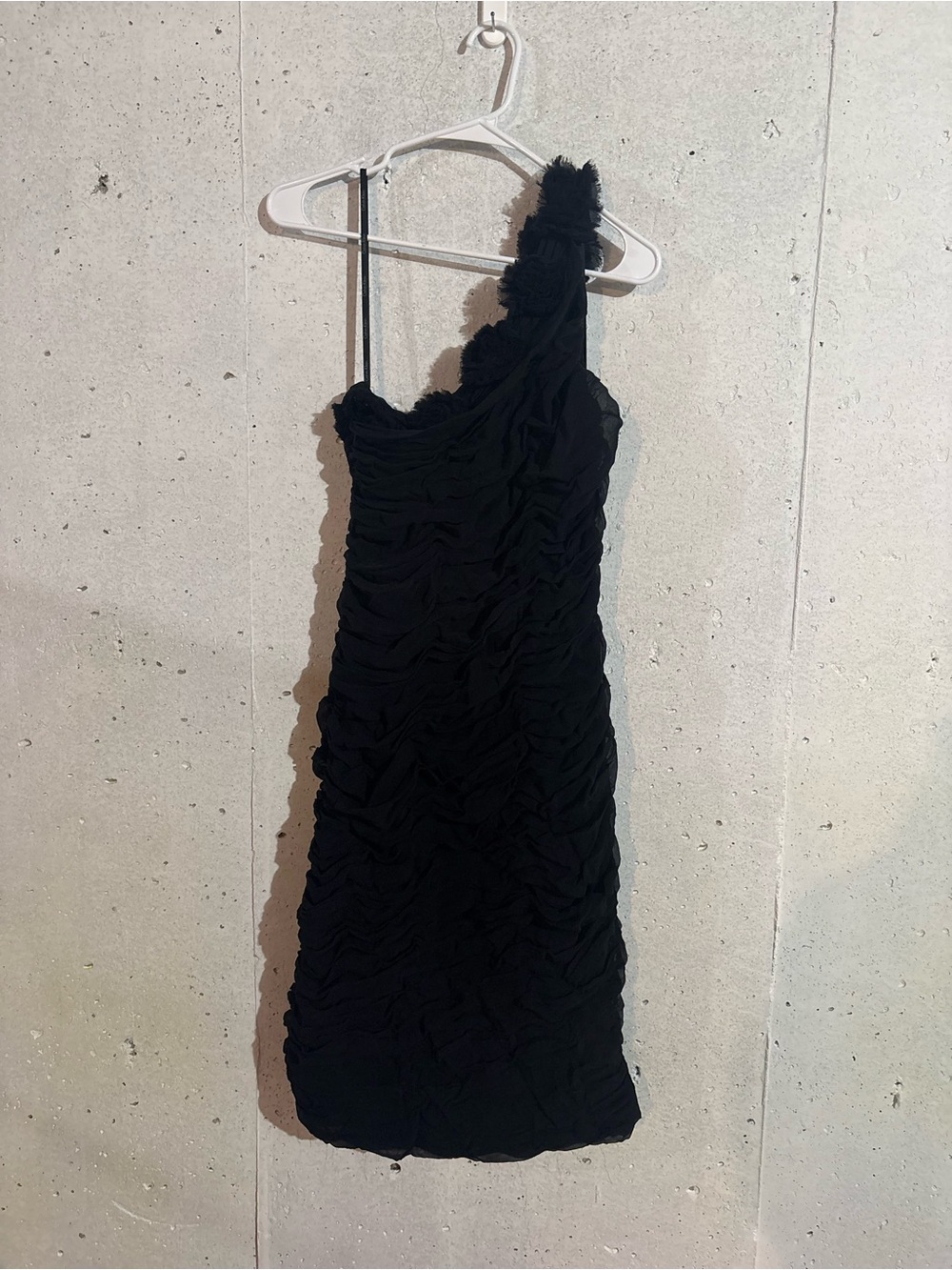 Calvin Klein 100% Silk Black Strapless Ruched Rosette Cocktail Dress | Size 14
